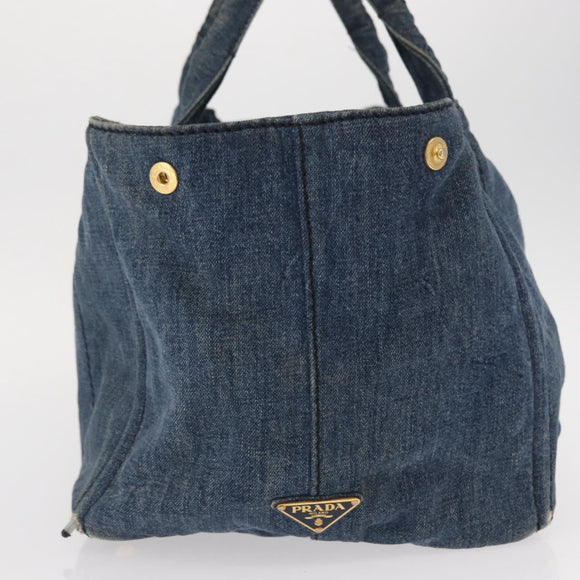 PRADA Canapa GM Hand Bag Denim Blue Gold Auth 155724