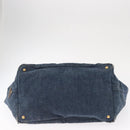 PRADA Canapa GM Hand Bag Denim Blue Gold Auth 155724-5