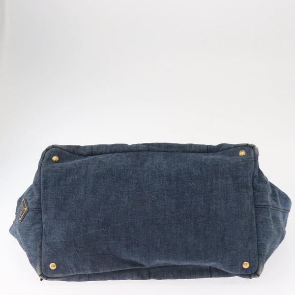 PRADA Canapa GM Hand Bag Denim Blue Gold Auth 155724