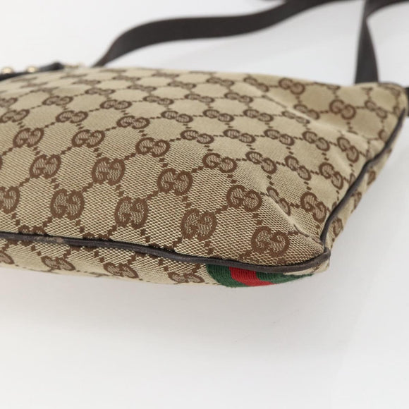 GUCCI GG Canvas Web Sherry Line Shoulder Bag Beige Gold Red 144388 Auth 155727