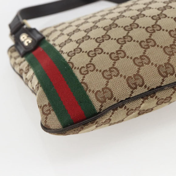 GUCCI GG Canvas Web Sherry Line Shoulder Bag Beige Gold Red 144388 Auth 155727