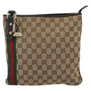 GUCCI GG Canvas Web Sherry Line Shoulder Bag Beige Gold Red 144388 Auth 155727-2