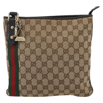 GUCCI GG Canvas Web Sherry Line Shoulder Bag Beige Gold Red 144388 Auth 155727 - 0