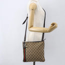 GUCCI GG Canvas Web Sherry Line Shoulder Bag Beige Gold Red 144388 Auth 155727-21