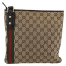 GUCCI GG Canvas Web Sherry Line Shoulder Bag Beige Gold Red 144388 Auth 155727-3