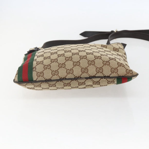 GUCCI GG Canvas Web Sherry Line Shoulder Bag Beige Gold Red 144388 Auth 155727