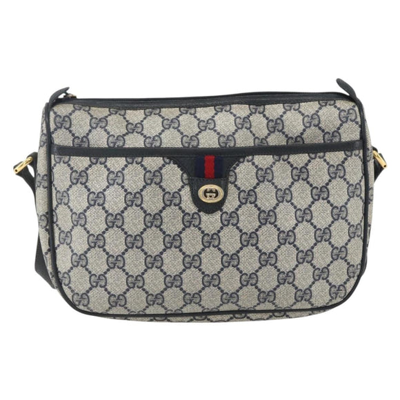 GUCCI GG Supreme Sherry Line Shoulder Bag PVC Navy Gold 89 02 077 Auth 155728