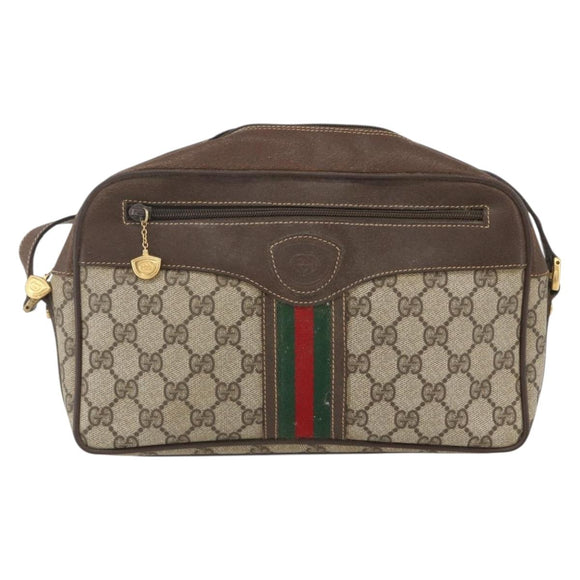 GUCCI GG Supreme Web Sherry Line Bag PVC Beige Gold Red 001 56 0860 Auth 155729