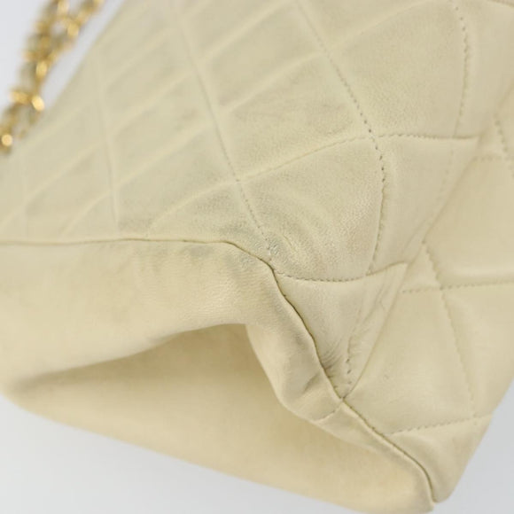 CHANEL Matelasse Chain Shoulder Bag Lamb Skin Beige Gold CC Auth 155739
