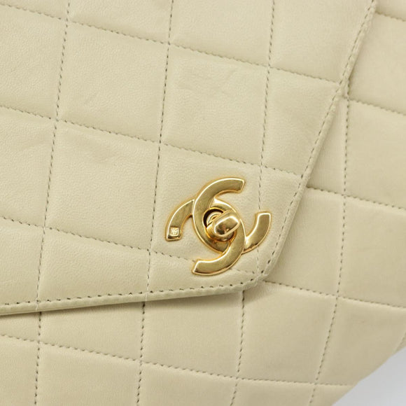 CHANEL Matelasse Chain Shoulder Bag Lamb Skin Beige Gold CC Auth 155739