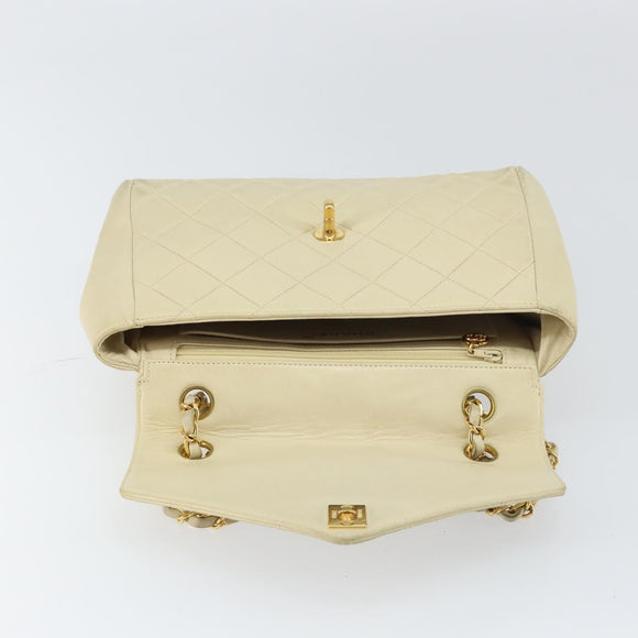 CHANEL Matelasse Chain Shoulder Bag Lamb Skin Beige Gold CC Auth 155739
