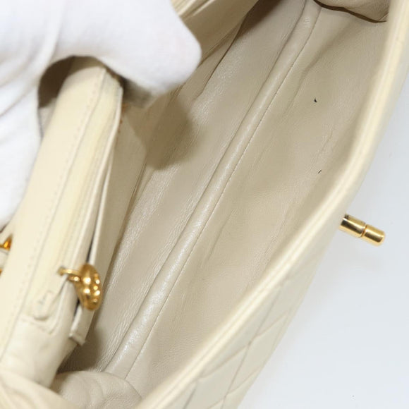 CHANEL Matelasse Chain Shoulder Bag Lamb Skin Beige Gold CC Auth 155739