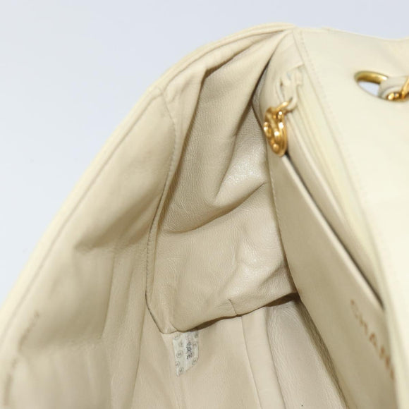 CHANEL Matelasse Chain Shoulder Bag Lamb Skin Beige Gold CC Auth 155739