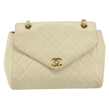 CHANEL Matelasse Chain Shoulder Bag Lamb Skin Beige Gold CC Auth 155739 - 0