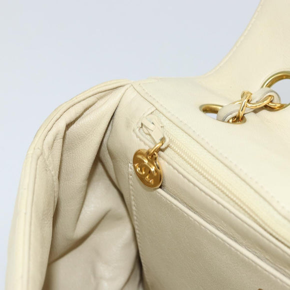 CHANEL Matelasse Chain Shoulder Bag Lamb Skin Beige Gold CC Auth 155739