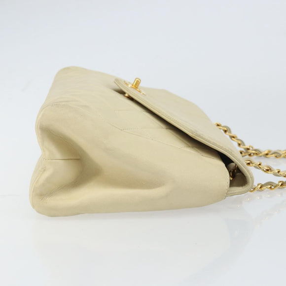 CHANEL Matelasse Chain Shoulder Bag Lamb Skin Beige Gold CC Auth 155739