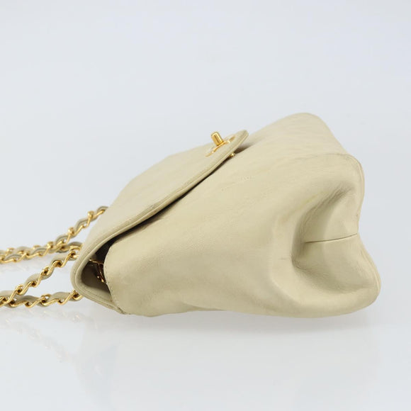 CHANEL Matelasse Chain Shoulder Bag Lamb Skin Beige Gold CC Auth 155739