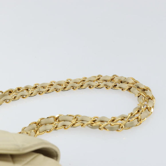 CHANEL Matelasse Chain Shoulder Bag Lamb Skin Beige Gold CC Auth 155739