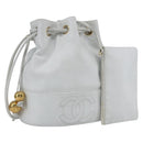 CHANEL COCO Mark Shoulder Bag Leather White Gold CC Auth 155741V-1
