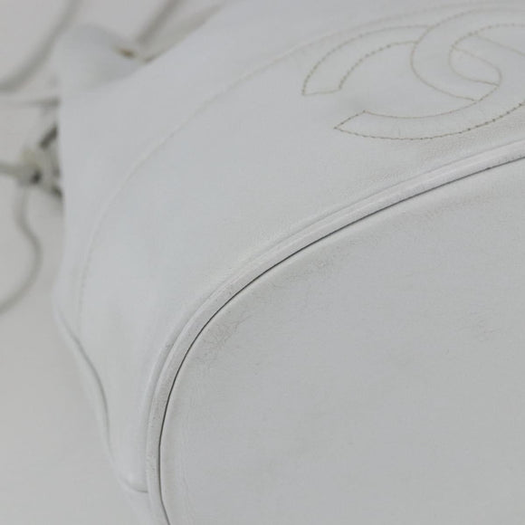 CHANEL COCO Mark Shoulder Bag Leather White Gold CC Auth 155741V