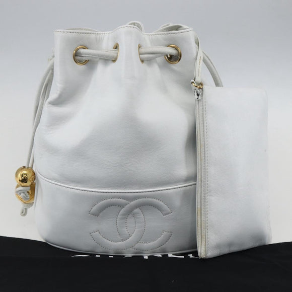 CHANEL COCO Mark Shoulder Bag Leather White Gold CC Auth 155741V