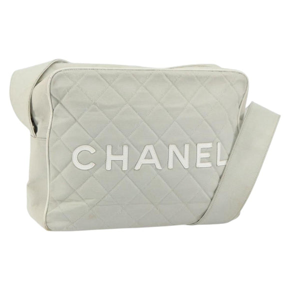 CHANEL Sports Line Matelasse Shoulder Bag Canvas Gray Silver CC Auth 155745