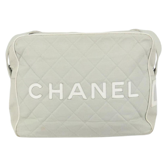 CHANEL Sports Line Matelasse Shoulder Bag Canvas Gray Silver CC Auth 155745