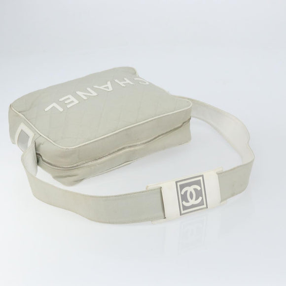 CHANEL Sports Line Matelasse Shoulder Bag Canvas Gray Silver CC Auth 155745