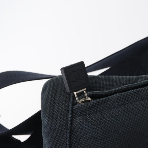 CHANEL Sports Line Waist bag Canvas Navy Silver CC Auth 155746