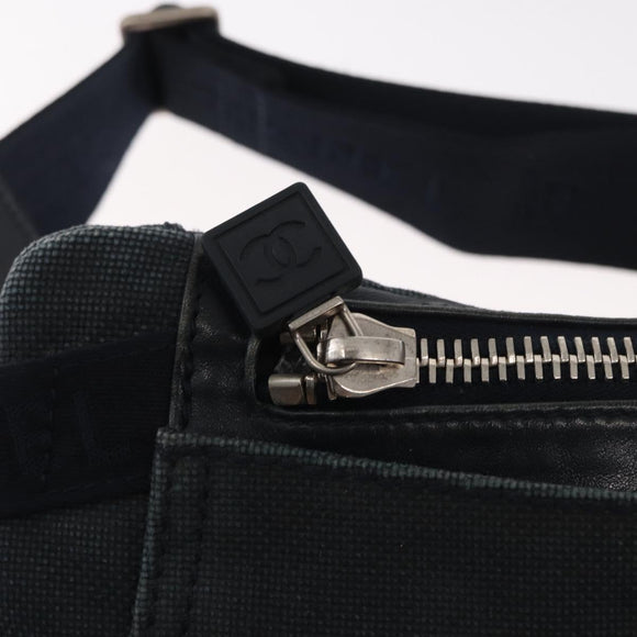 CHANEL Sports Line Waist bag Canvas Navy Silver CC Auth 155746