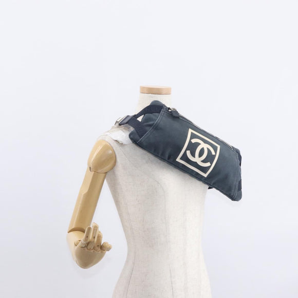 CHANEL Sports Line Waist bag Canvas Navy Silver CC Auth 155746