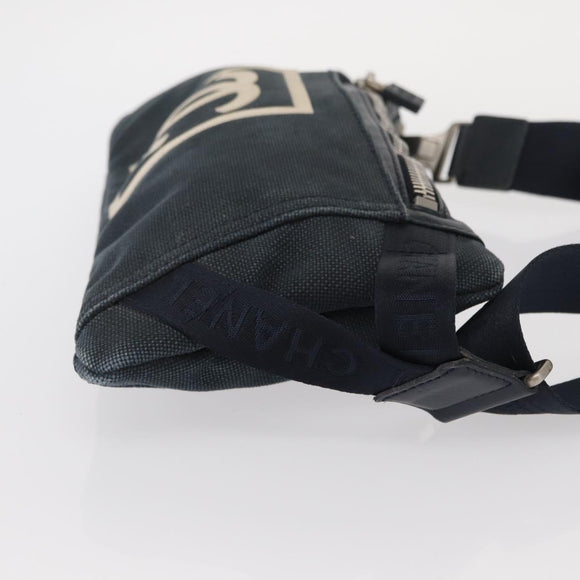 CHANEL Sports Line Waist bag Canvas Navy Silver CC Auth 155746