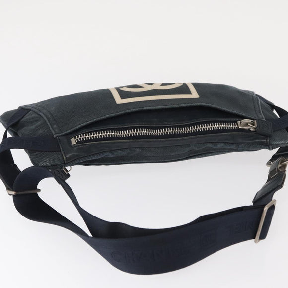 CHANEL Sports Line Waist bag Canvas Navy Silver CC Auth 155746