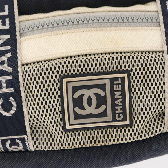 CHANEL Sports Line Waist Bag Nylon Navy Silver CC Auth 155747