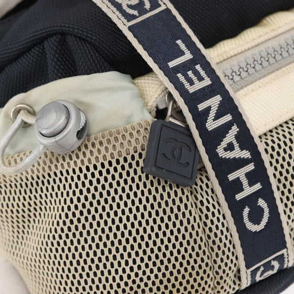 CHANEL Sports Line Waist Bag Nylon Navy Silver CC Auth 155747