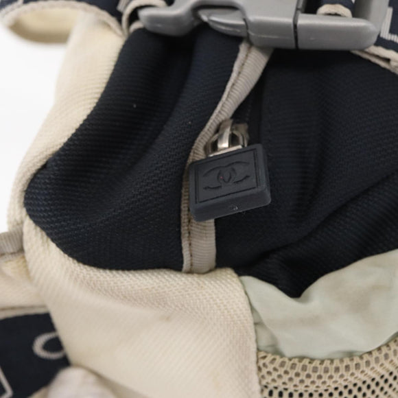CHANEL Sports Line Waist Bag Nylon Navy Silver CC Auth 155747