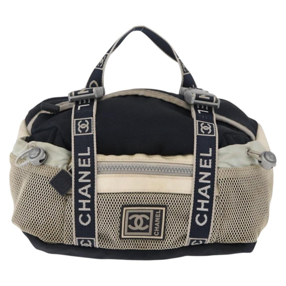 CHANEL Sports Line Waist Bag Nylon Navy Silver CC Auth 155747