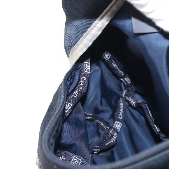 CHANEL Sports Line Waist Bag Nylon Navy Silver CC Auth 155747