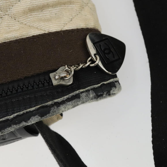 CHANEL Sports Line Shoulder Bag Canvas Beige Silver CC Auth 155748