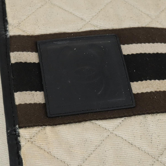 CHANEL Sports Line Shoulder Bag Canvas Beige Silver CC Auth 155748