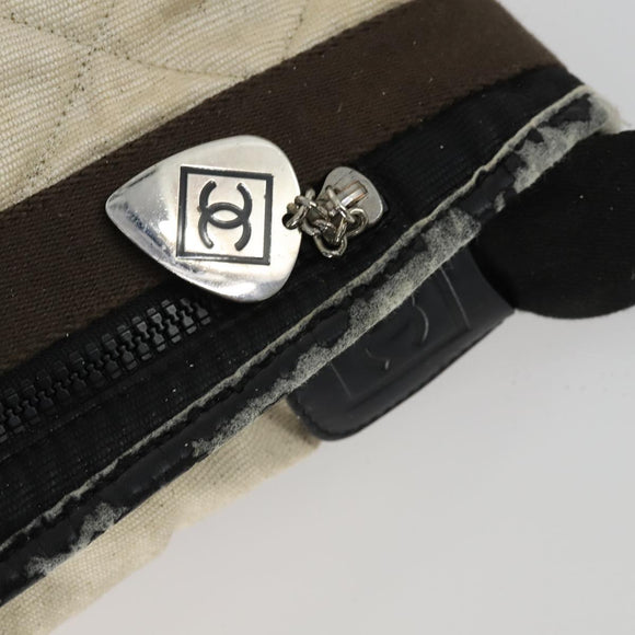 CHANEL Sports Line Shoulder Bag Canvas Beige Silver CC Auth 155748