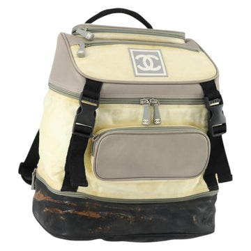 CHANEL Sports Line COCO Mark Backpack Nylon Leather Beige Silver CC Auth 155765
