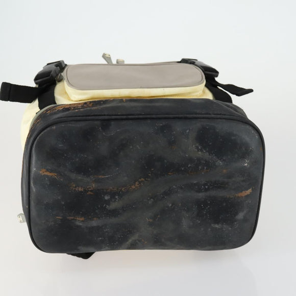 CHANEL Sports Line COCO Mark Backpack Nylon Leather Beige Silver CC Auth 155765