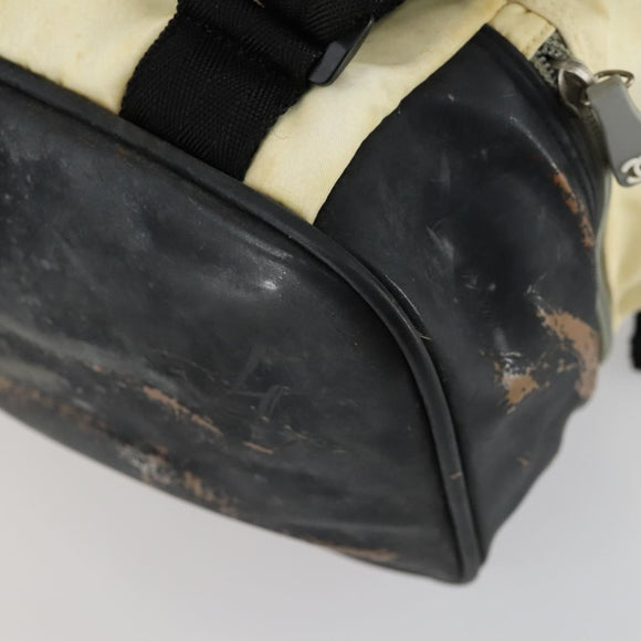 CHANEL Sports Line COCO Mark Backpack Nylon Leather Beige Silver CC Auth 155765