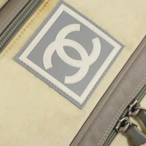 CHANEL Sports Line COCO Mark Backpack Nylon Leather Beige Silver CC Auth 155765