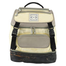 CHANEL Sports Line COCO Mark Backpack Nylon Leather Beige Silver CC Auth 155765-13