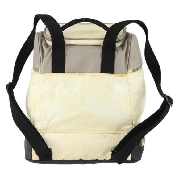 CHANEL Sports Line COCO Mark Backpack Nylon Leather Beige Silver CC Auth 155765