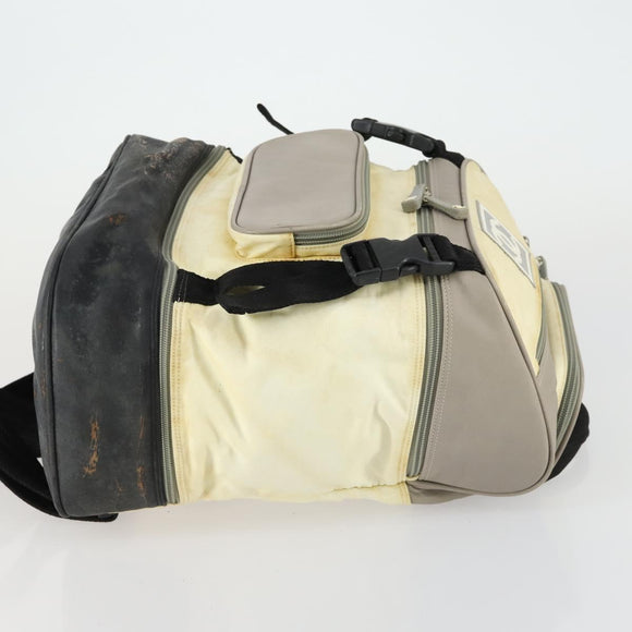 CHANEL Sports Line COCO Mark Backpack Nylon Leather Beige Silver CC Auth 155765