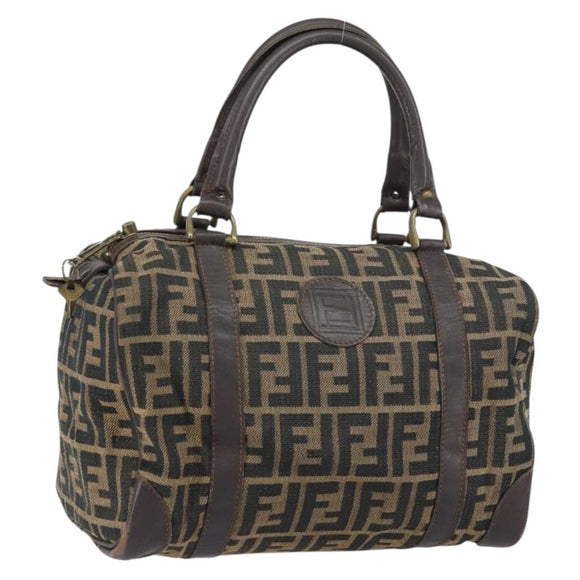 FENDI Zucca Canvas Hand Bag Black Brown Auth 155769