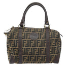 FENDI Zucca Canvas Hand Bag Black Brown Auth 155769-2